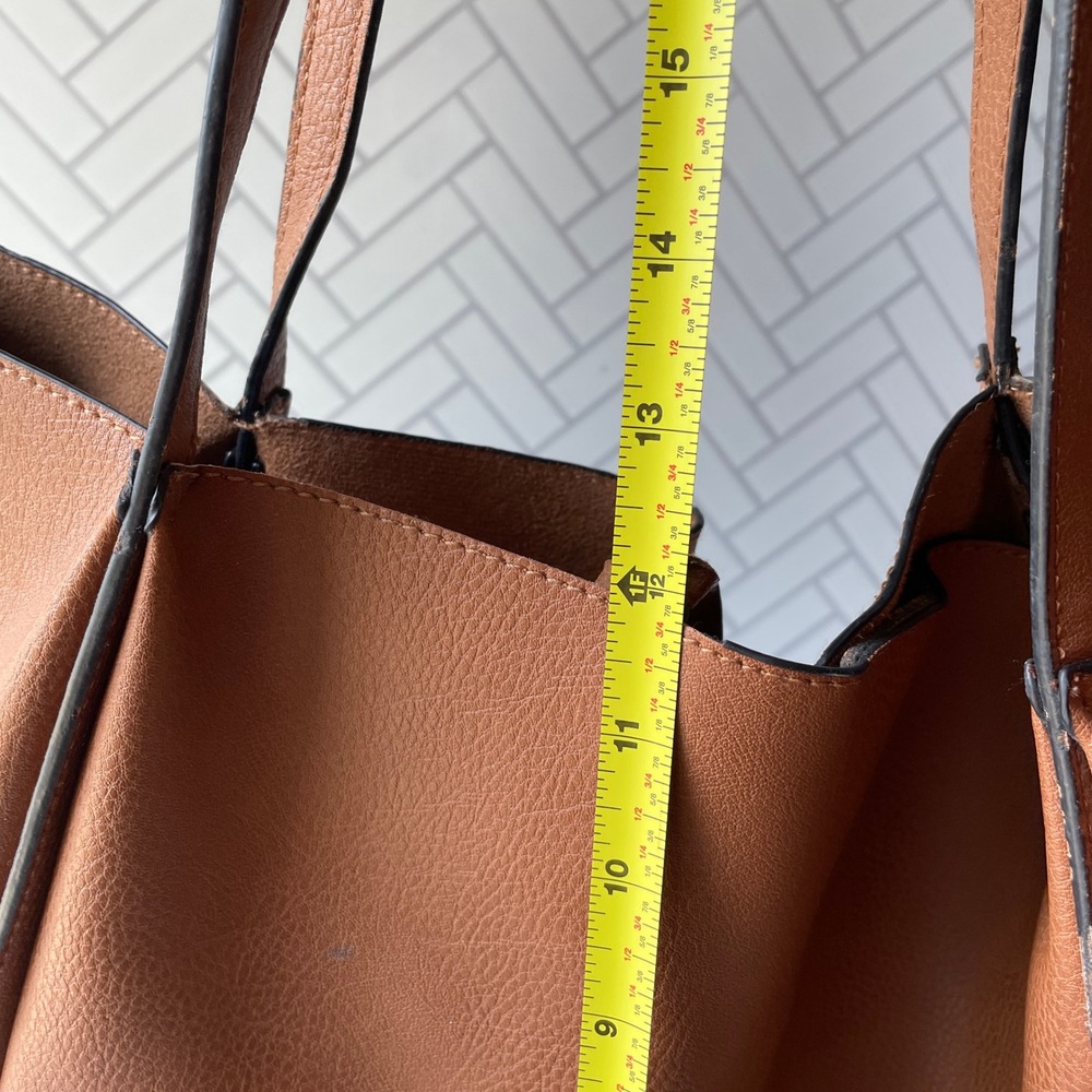 Large Cognac Brown Pebbled Faux Leather Hobo Shoulder Bag Tote with Gold Accents - Picture 11 of 11
